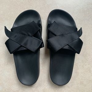 Black Zara Flat Sandal with Bow Detail